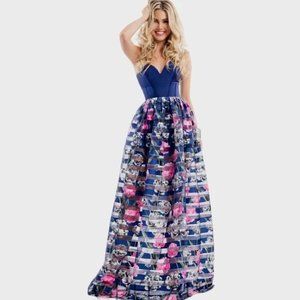 Rachel Allan Floral Strapless Formal Dress